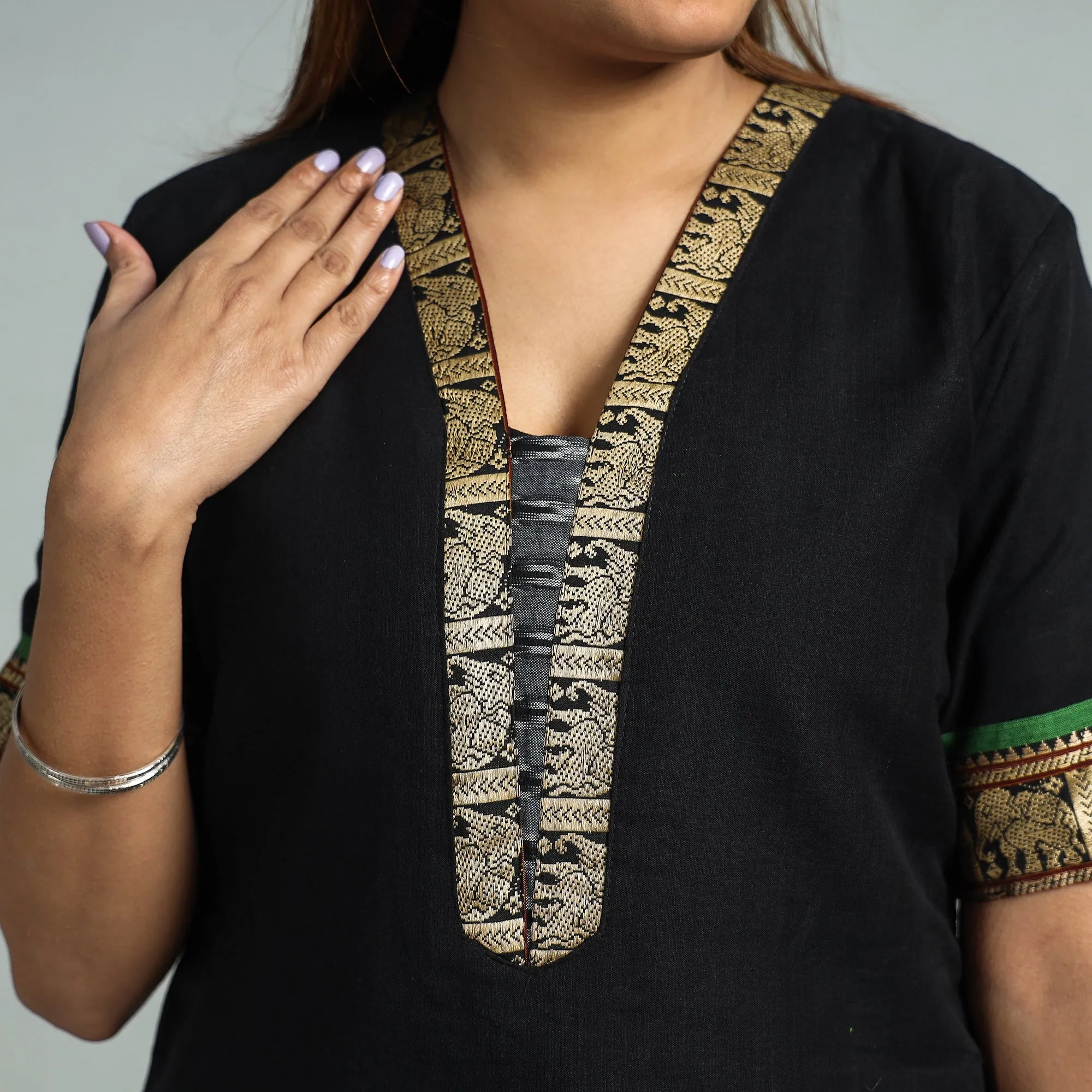 Black - Dharwad Cotton Kurta with Palazzo & Dupatta Set sold by Itokri product image thumbnail 5