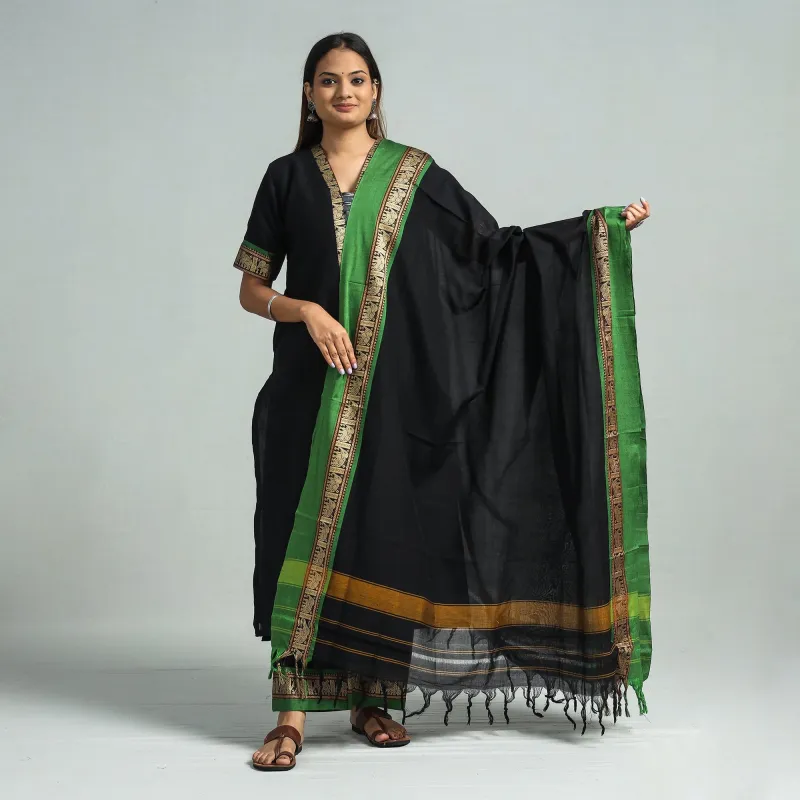 Black - Dharwad Cotton Kurta with Palazzo & Dupatta Set made by Itokri