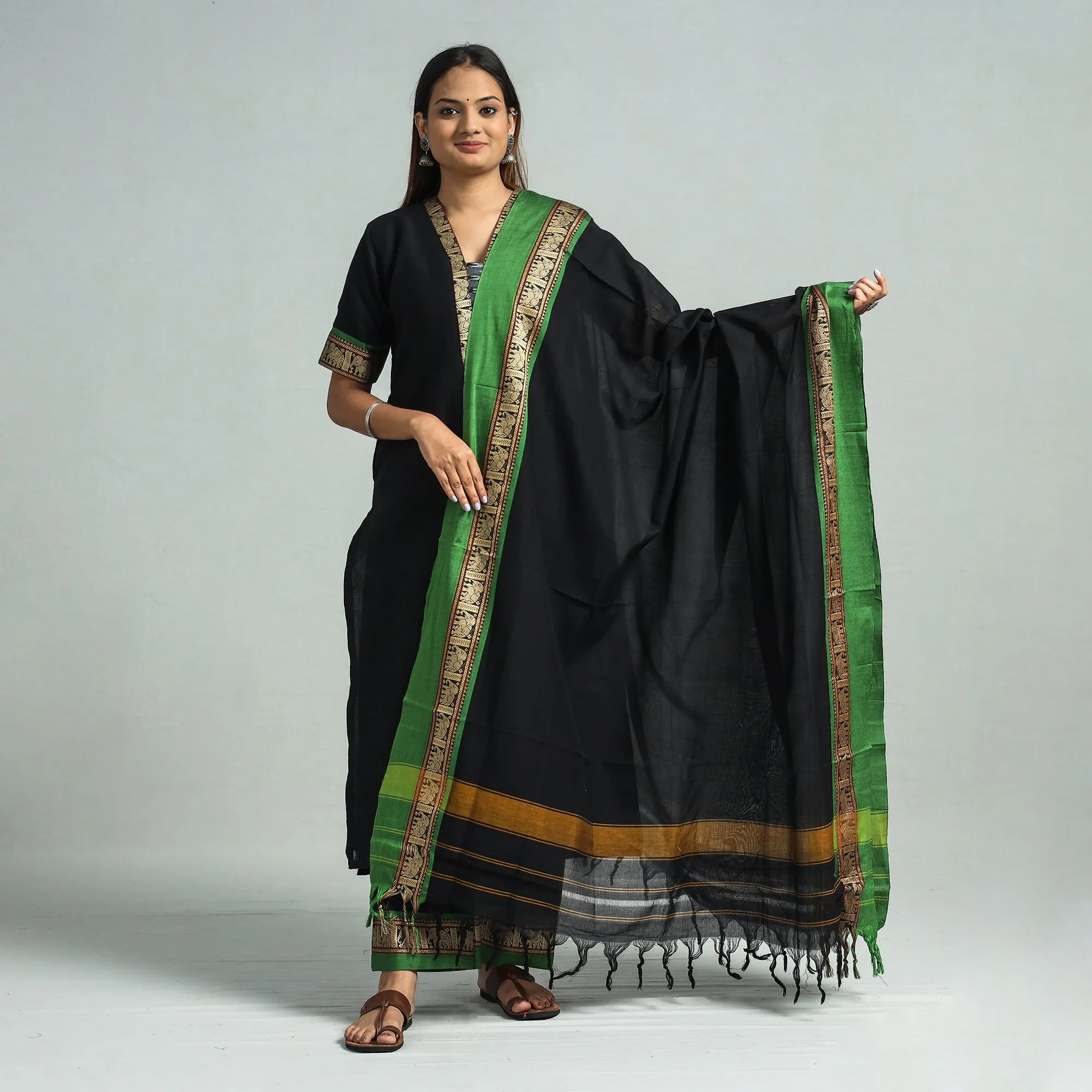 Black - Dharwad Cotton Kurta with Palazzo & Dupatta Set sold by Itokri