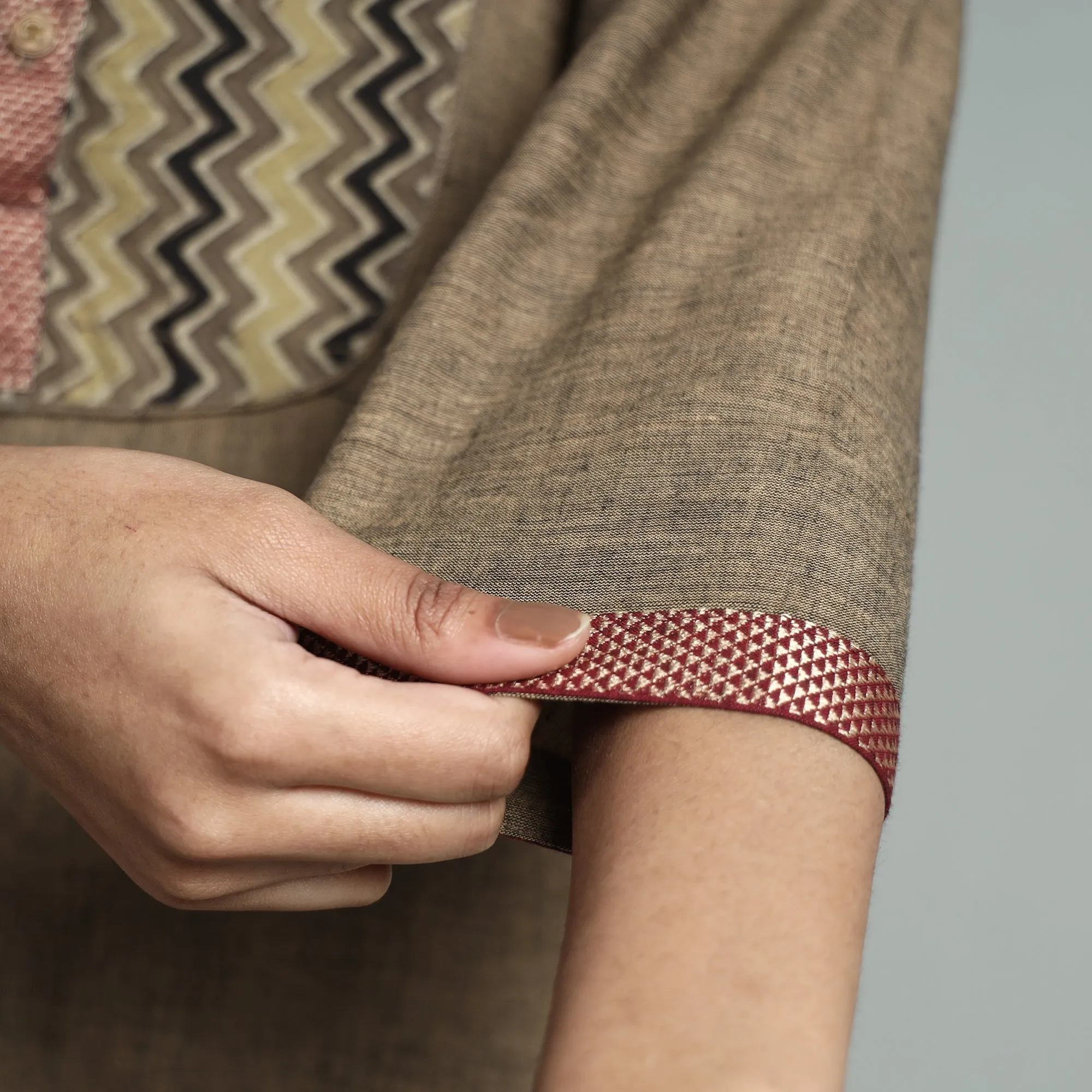 Brown - Dharwad Cotton Straight Kurta with Ajrakh Patchwork sold by Itokri product image thumbnail 5