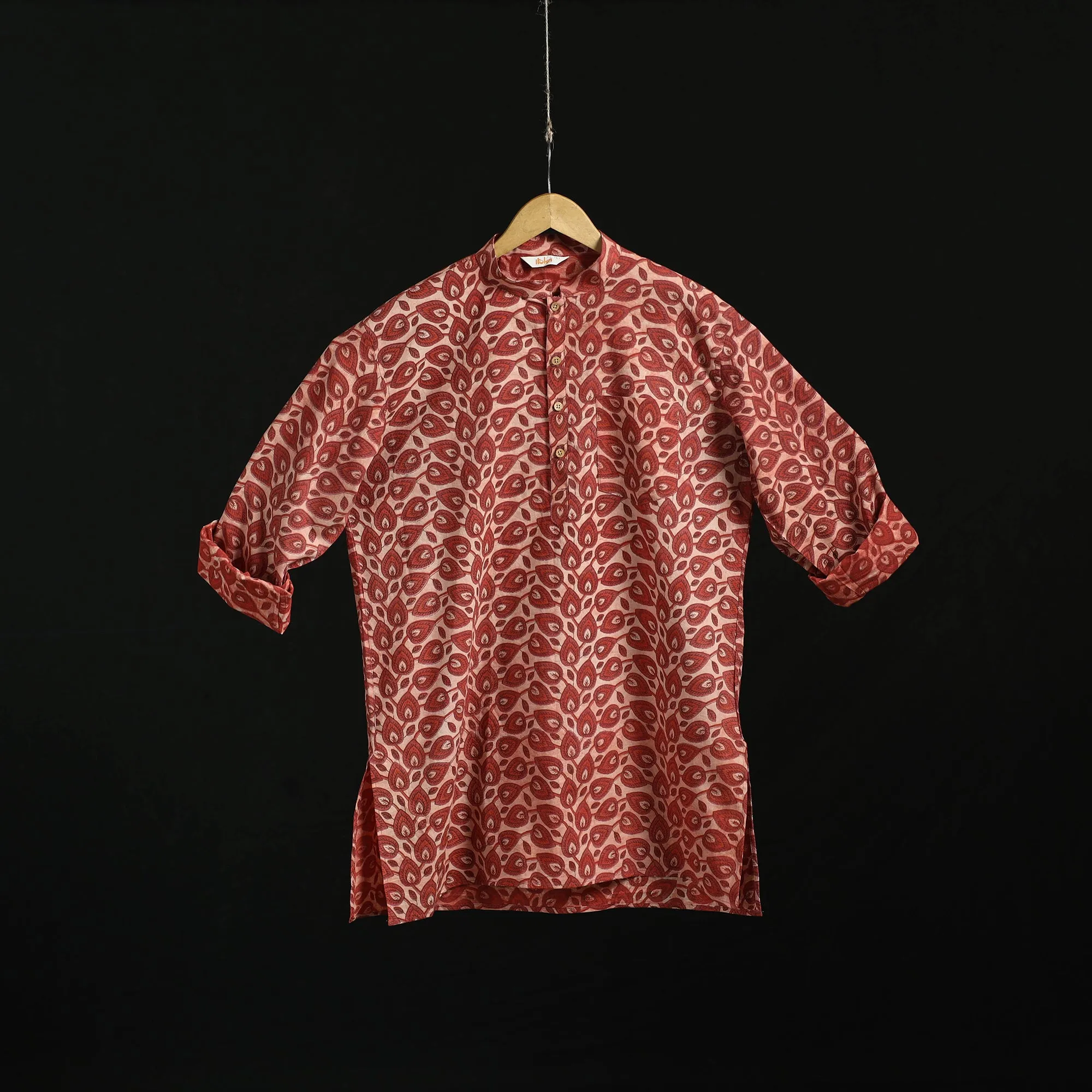 Red - Hand Block Print Natural Dyed Cotton Short Vanaspati Bagru Kurta for Men 07 sold by Itokri product image thumbnail 3