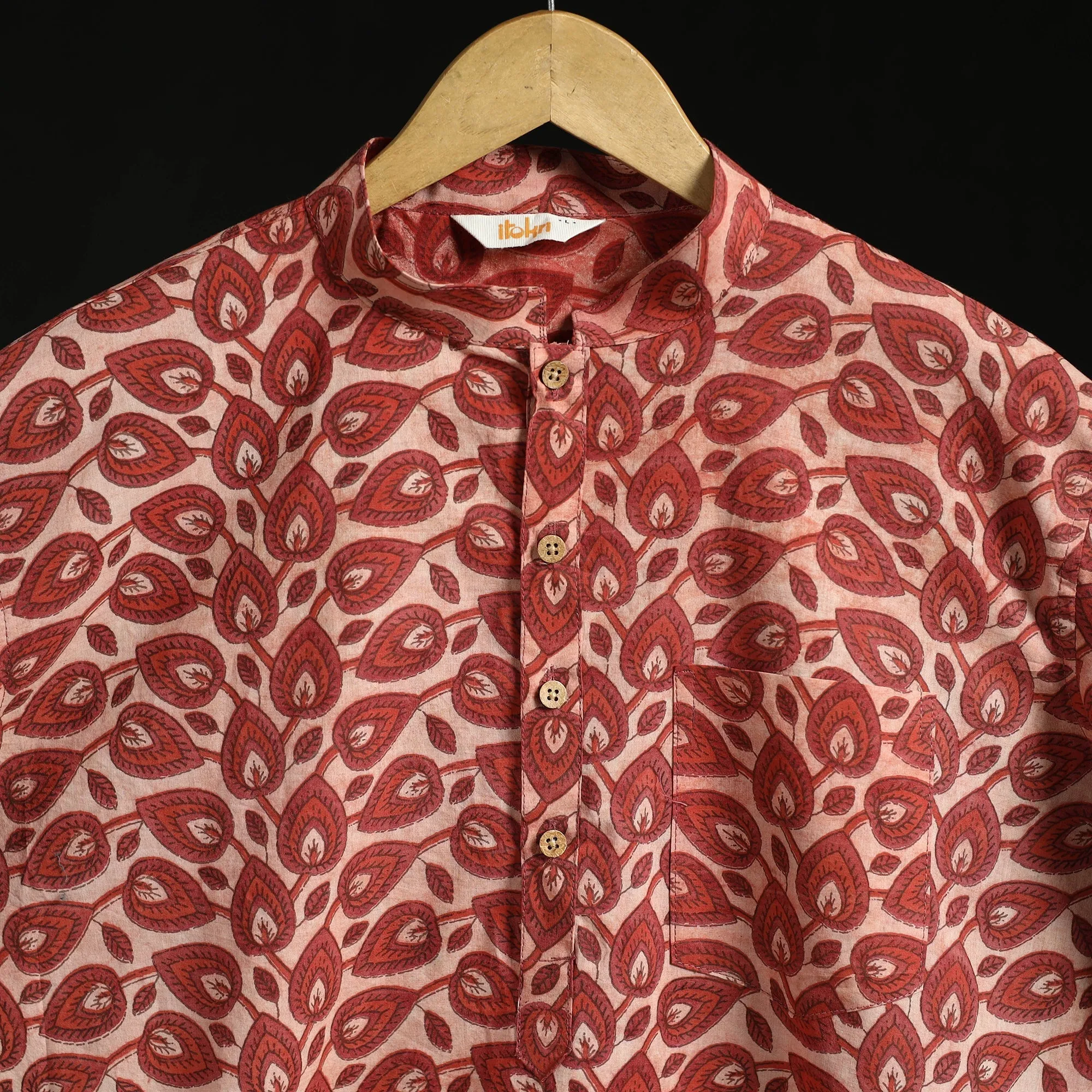 Red - Hand Block Print Natural Dyed Cotton Short Vanaspati Bagru Kurta for Men 07 sold by Itokri product image thumbnail 4