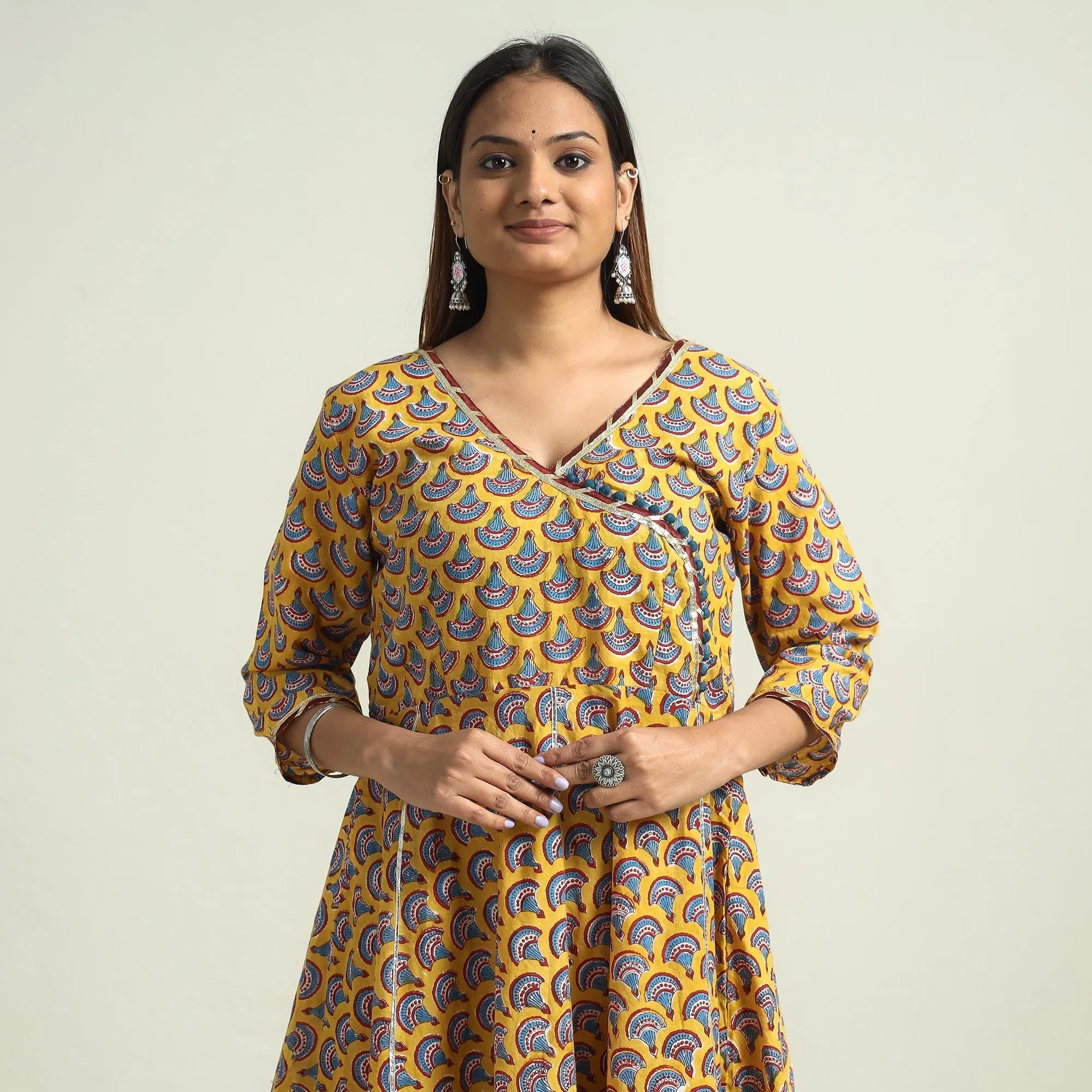 Yellow - Sanganeri Block Printed Cotton Kurta with Sharara Set sold by Itokri product image thumbnail 4
