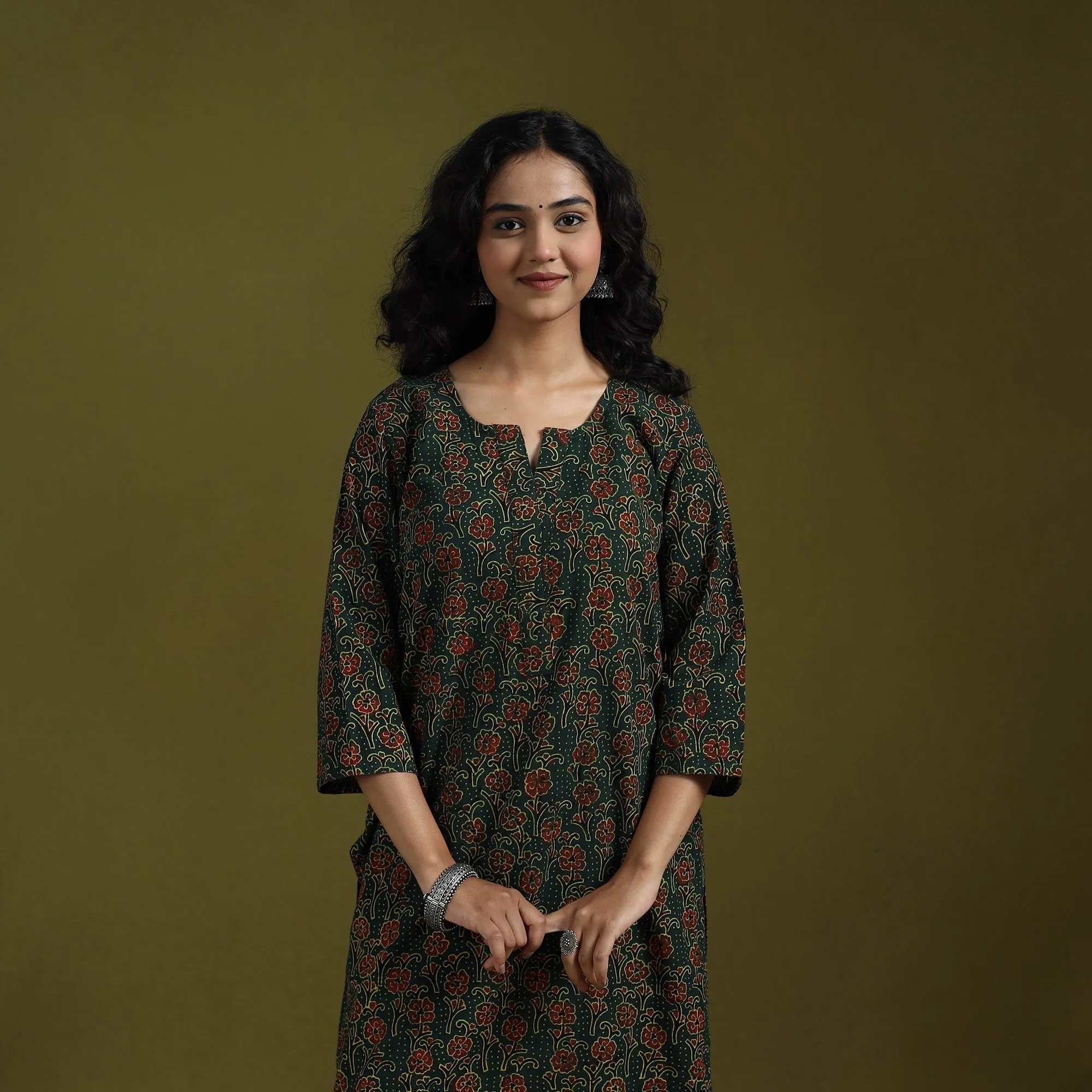 Green - Natural Dyed Ajrakh Hand Block Print Cotton Suit Set with Dupatta for women 05 sold by Itokri product image thumbnail 2