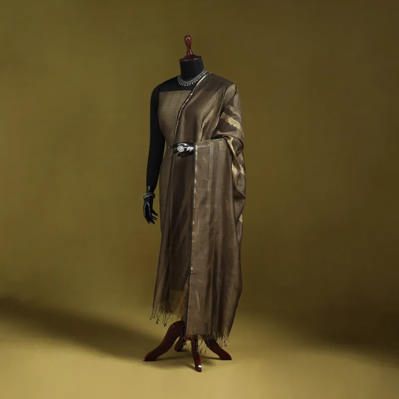 Brown - Handloom Silk Cotton Zari Work Maheshwari Dupatta 25 made by Itokri