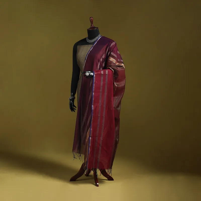 Purple - Handloom Silk Cotton Zari Work Maheshwari Dupatta 24 made by Itokri