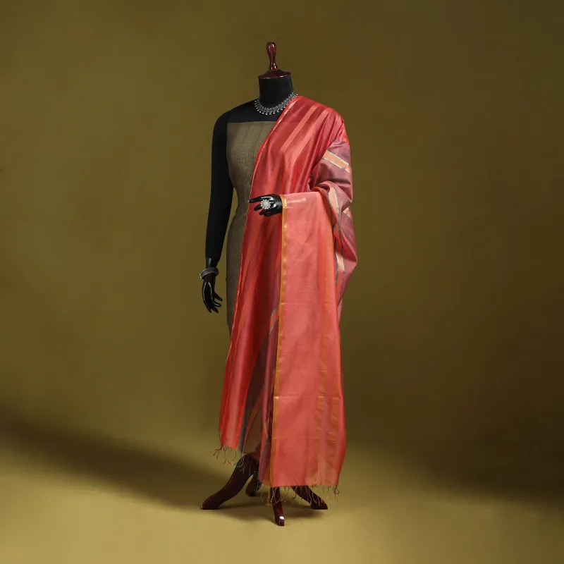 Pink - Handloom Silk Cotton Zari Work Maheshwari Dupatta 28 made by Itokri