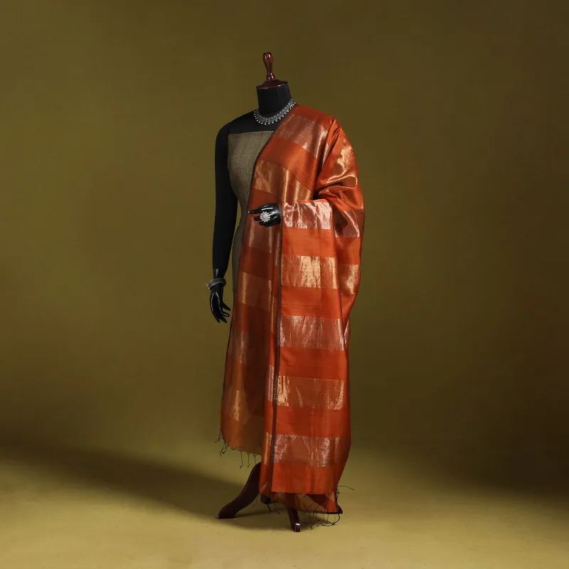 Orange - Handloom Silk Cotton Zari Work Maheshwari Dupatta 44 made by Itokri