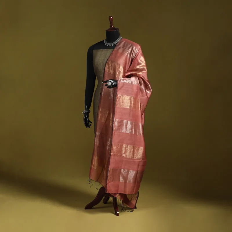 Peach - Handloom Silk Cotton Zari Work Maheshwari Dupatta 41 made by Itokri