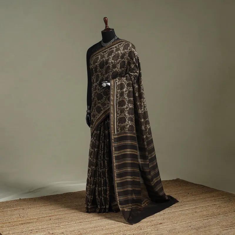 Hand Block Print Natural Dyed Chanderi Silk Akola Saree 30 made by Itokri