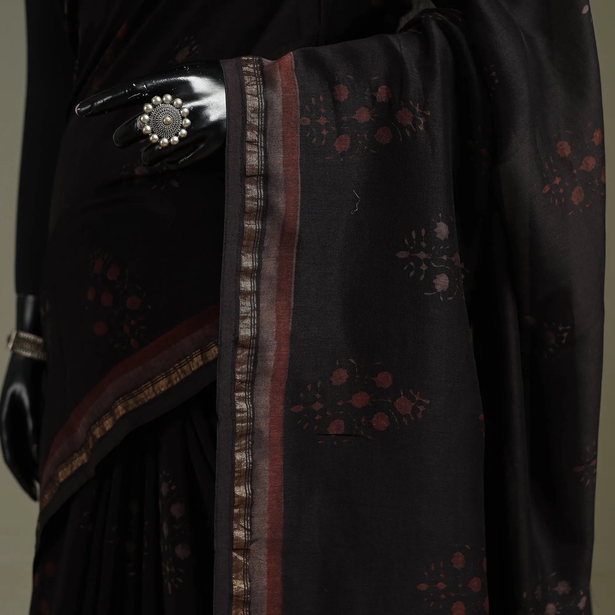 Hand Block Print Natural Dyed Chanderi Silk Akola Saree 27 sold by Itokri product image thumbnail 3