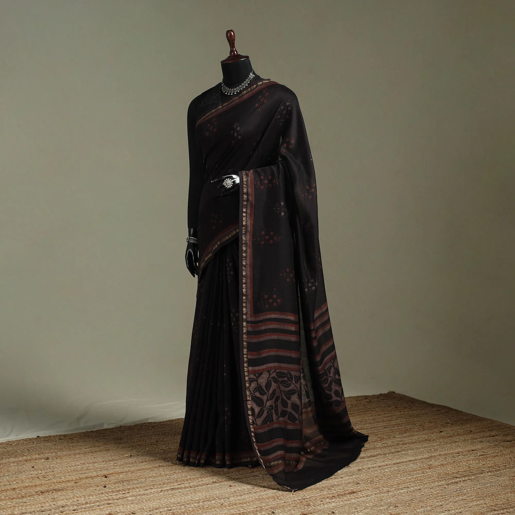 Hand Block Print Natural Dyed Chanderi Silk Akola Saree 27 sold by Itokri