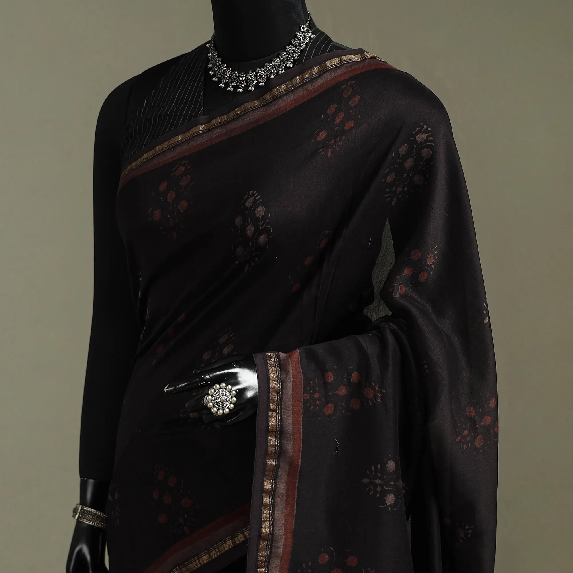 Hand Block Print Natural Dyed Chanderi Silk Akola Saree 27 sold by Itokri product image thumbnail 2