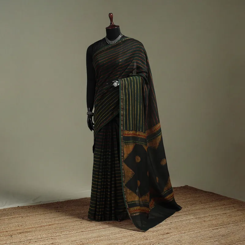 Hand Block Print Natural Dyed Chanderi Silk Akola Saree 26 made by Itokri