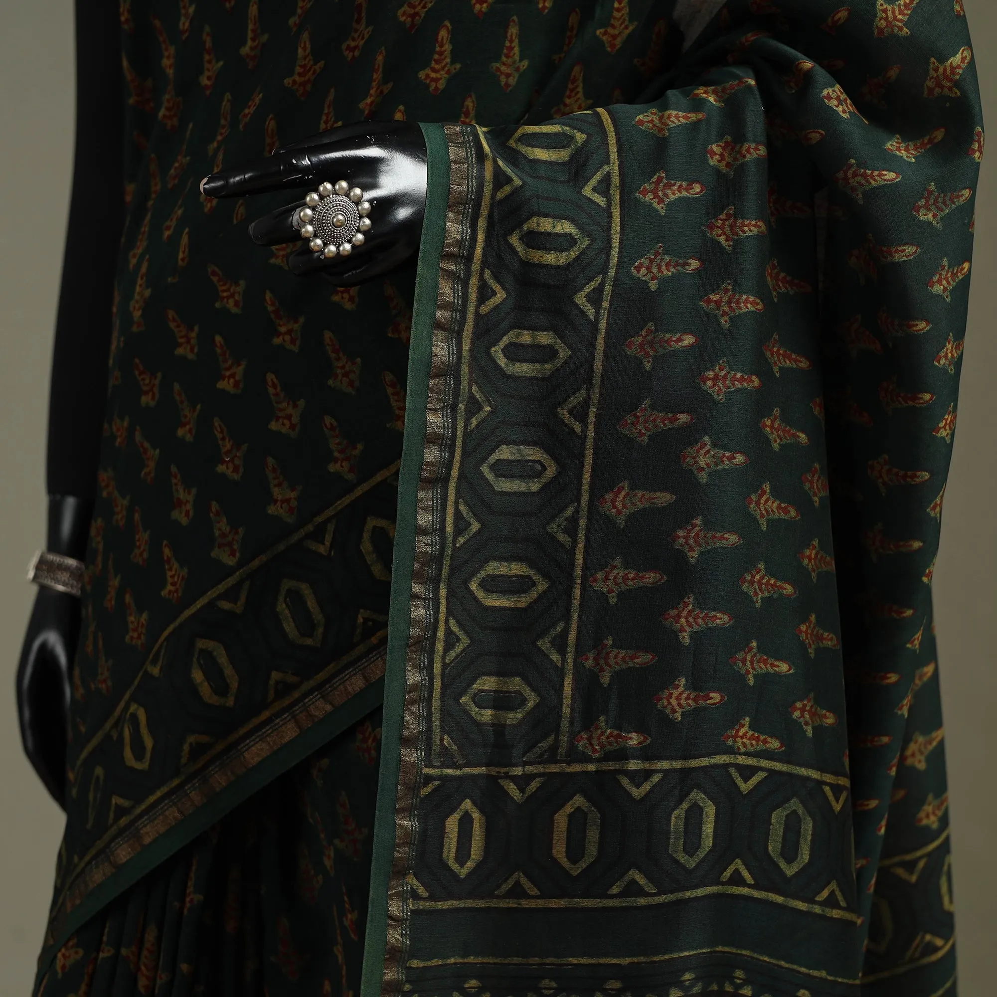 Hand Block Print Natural Dyed Chanderi Silk Akola Saree 24 sold by Itokri product image thumbnail 3