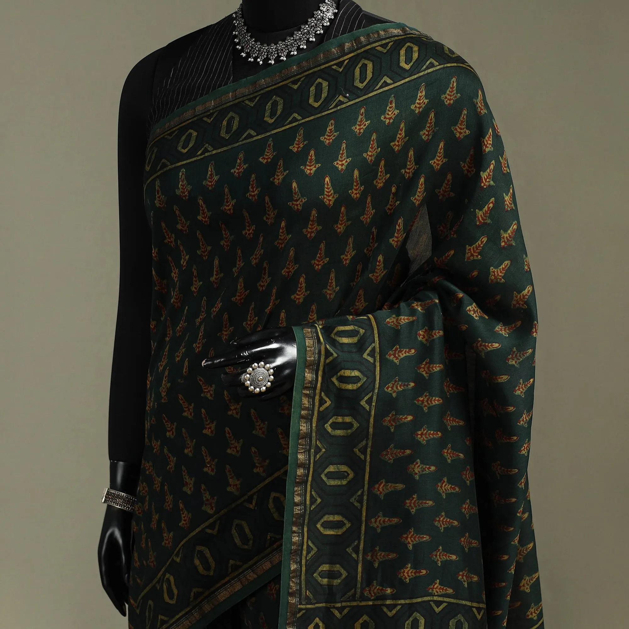 Hand Block Print Natural Dyed Chanderi Silk Akola Saree 24 sold by Itokri product image thumbnail 2