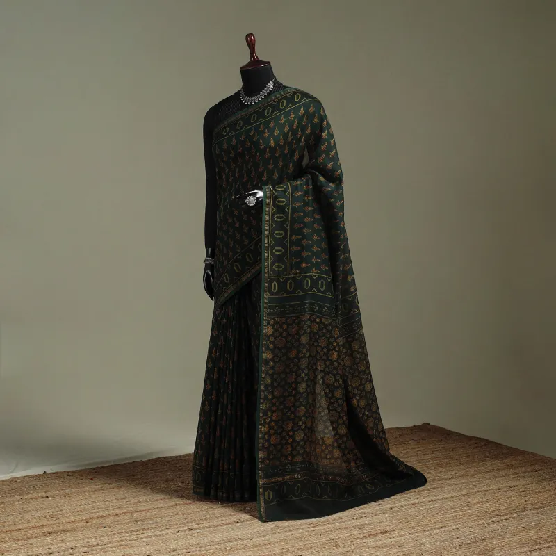 Hand Block Print Natural Dyed Chanderi Silk Akola Saree 24 made by Itokri