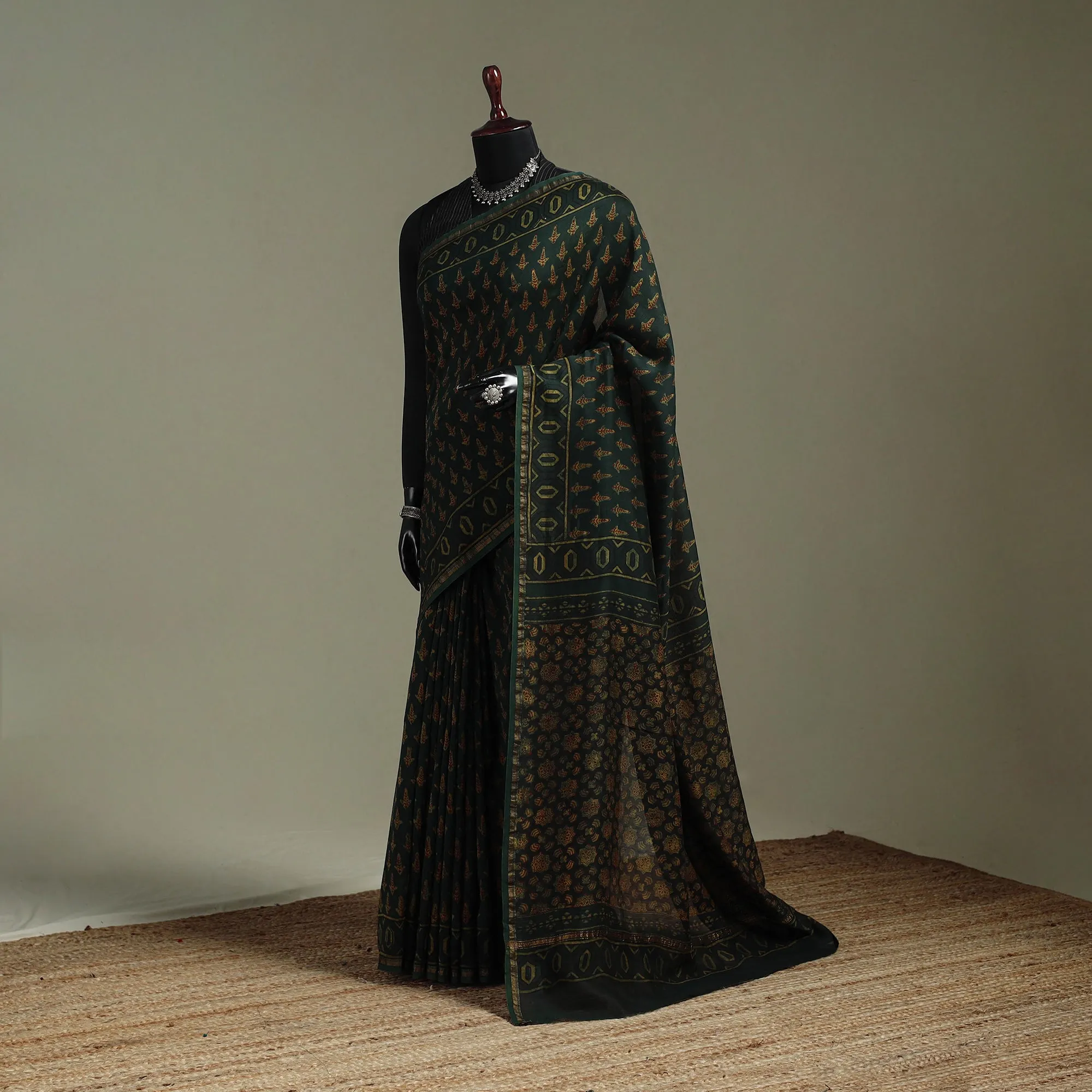 Hand Block Print Natural Dyed Chanderi Silk Akola Saree 24 sold by Itokri