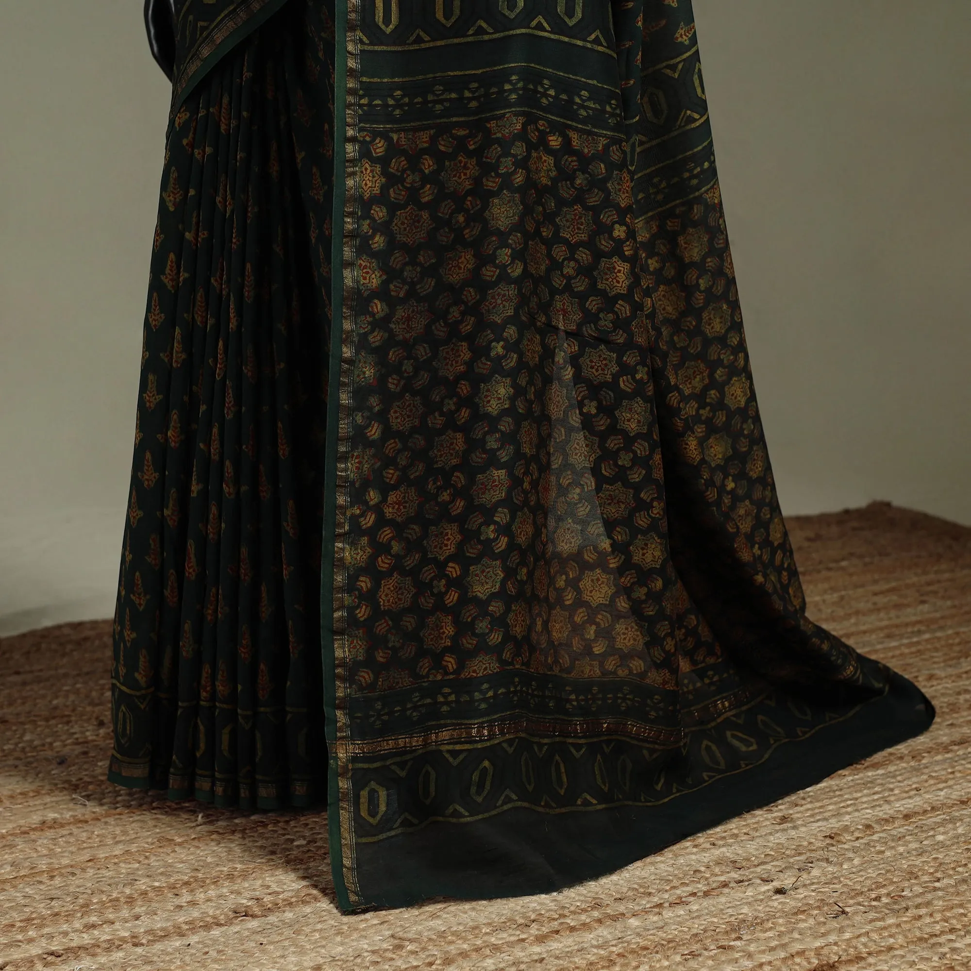 Hand Block Print Natural Dyed Chanderi Silk Akola Saree 24 sold by Itokri product image thumbnail 4
