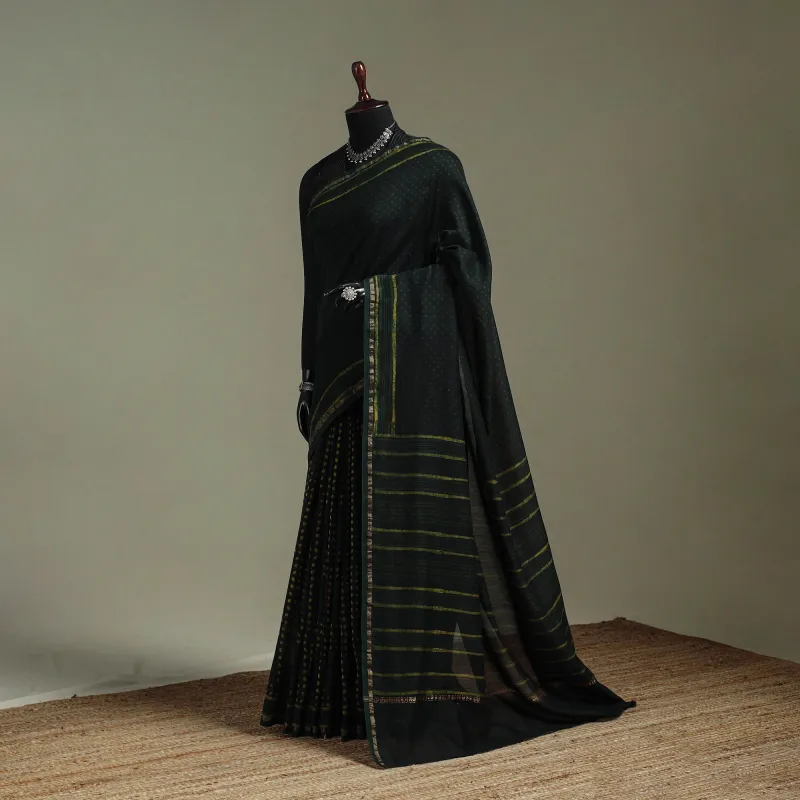 Green - Hand Block Print Natural Dyed Chanderi Silk Akola Saree 20 made by Itokri