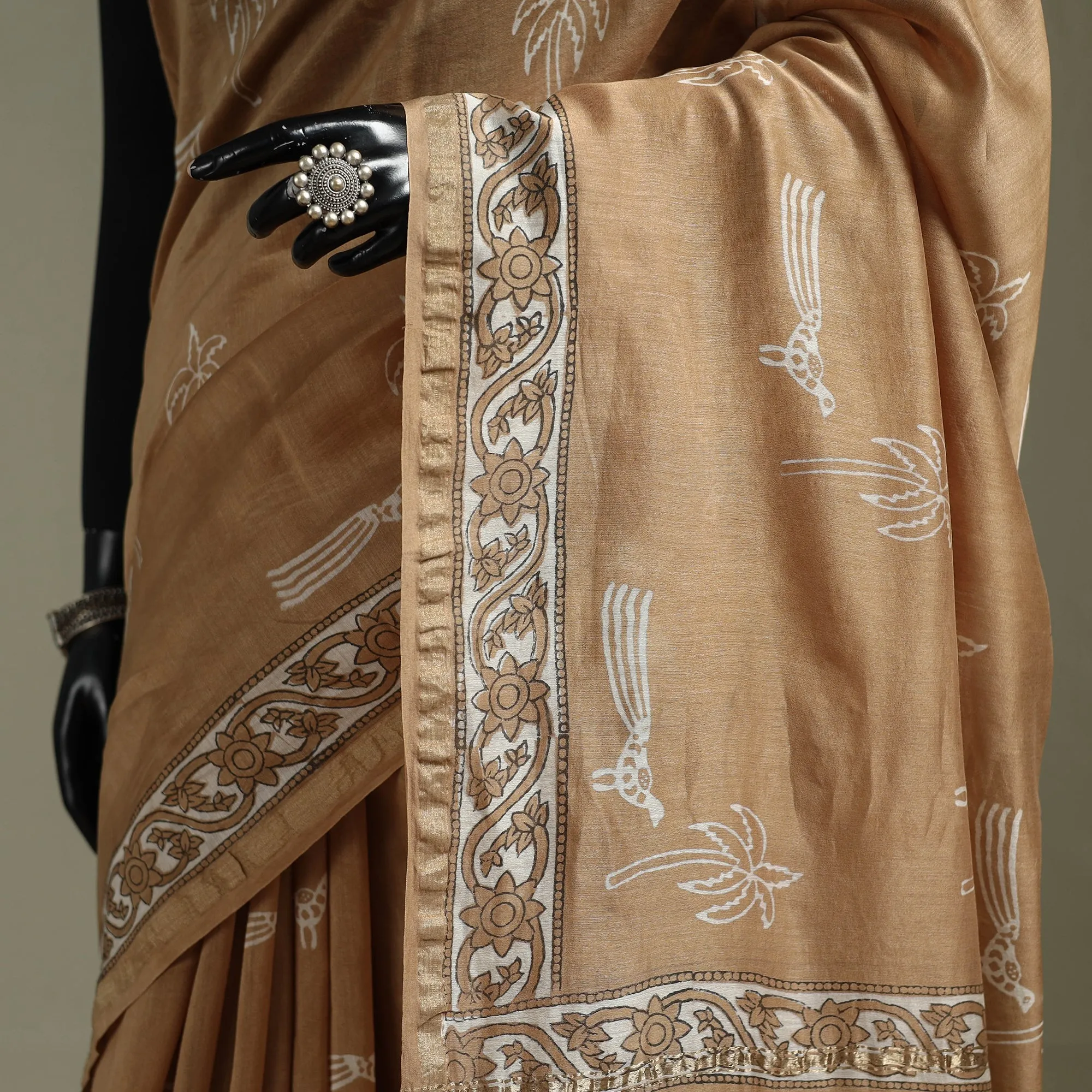 Hand Block Print Natural Dyed Chanderi Silk Akola Saree 19 sold by Itokri product image thumbnail 3