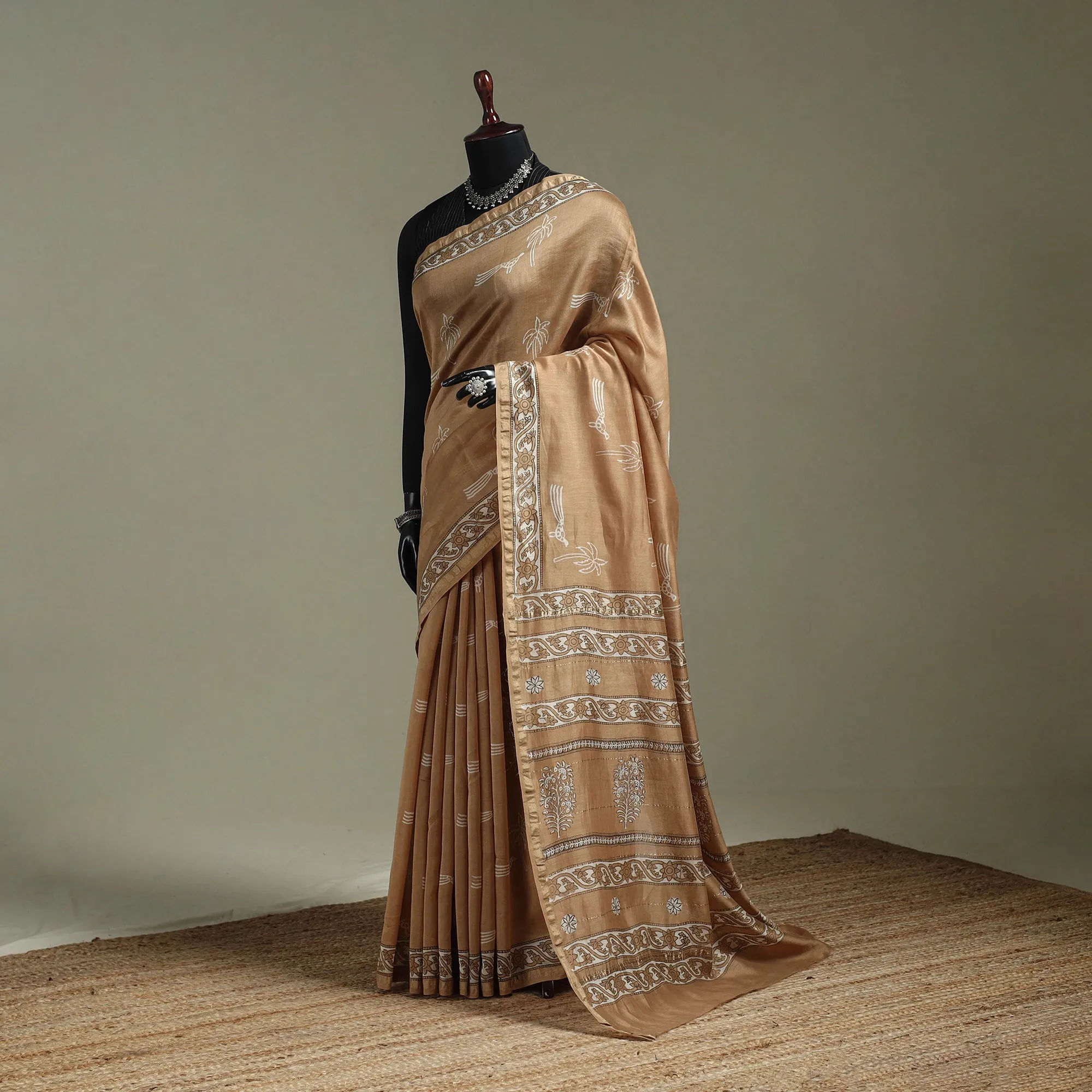 Hand Block Print Natural Dyed Chanderi Silk Akola Saree 19 sold by Itokri