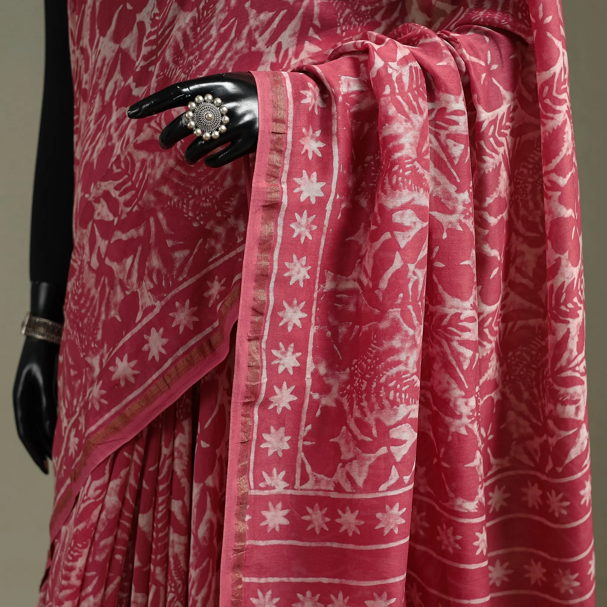 Pink - Hand Block Print Natural Dyed Chanderi Silk Akola Saree 18 sold by Itokri product image thumbnail 3
