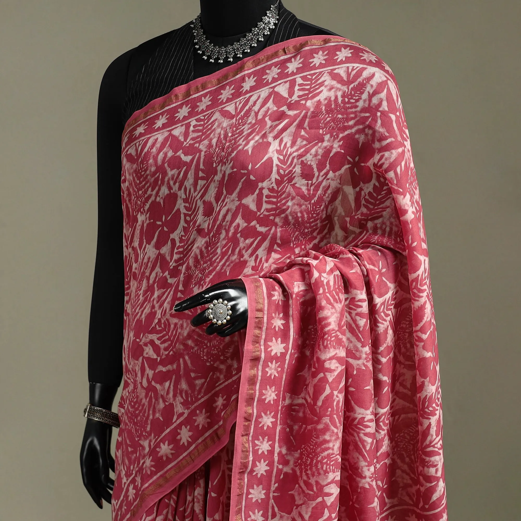 Pink - Hand Block Print Natural Dyed Chanderi Silk Akola Saree 18 sold by Itokri product image thumbnail 2