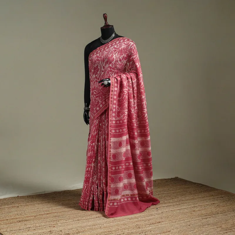Pink - Hand Block Print Natural Dyed Chanderi Silk Akola Saree 18 made by Itokri