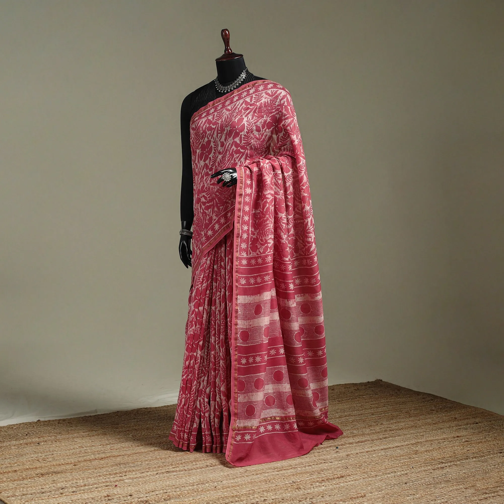 Pink - Hand Block Print Natural Dyed Chanderi Silk Akola Saree 18 sold by Itokri