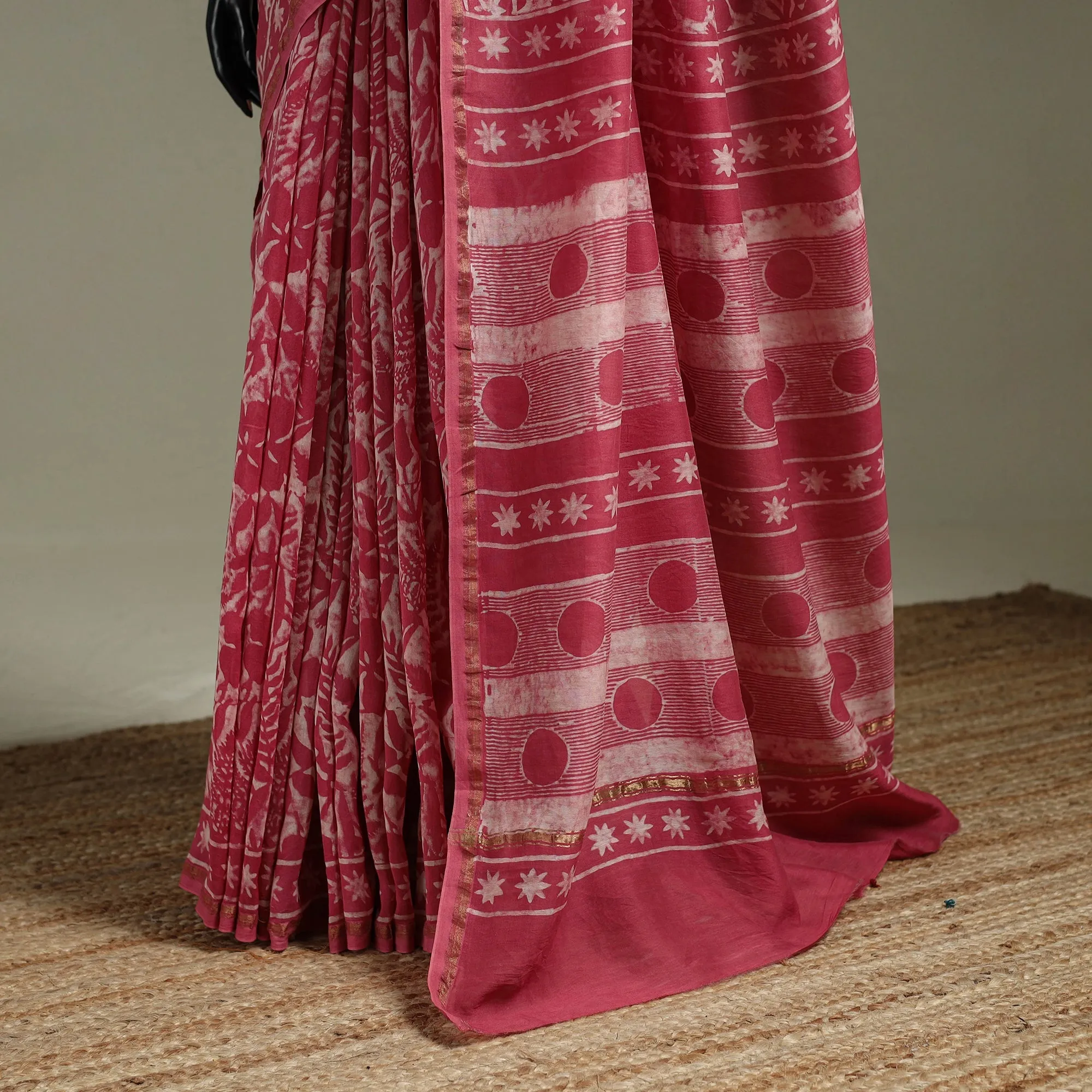 Pink - Hand Block Print Natural Dyed Chanderi Silk Akola Saree 18 sold by Itokri product image thumbnail 4