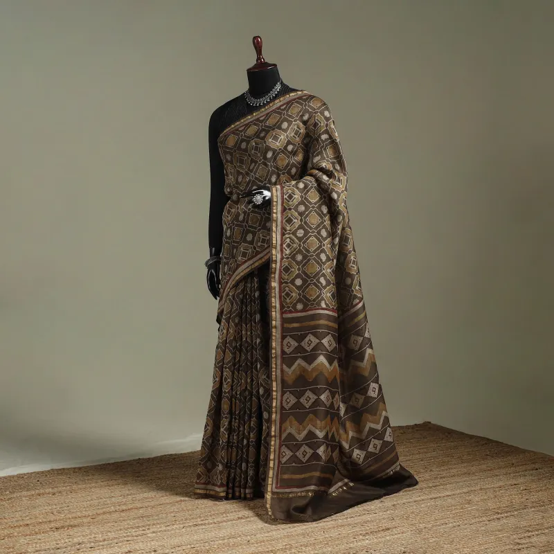 Hand Block Print Natural Dyed Chanderi Silk Akola Saree 15 made by Itokri