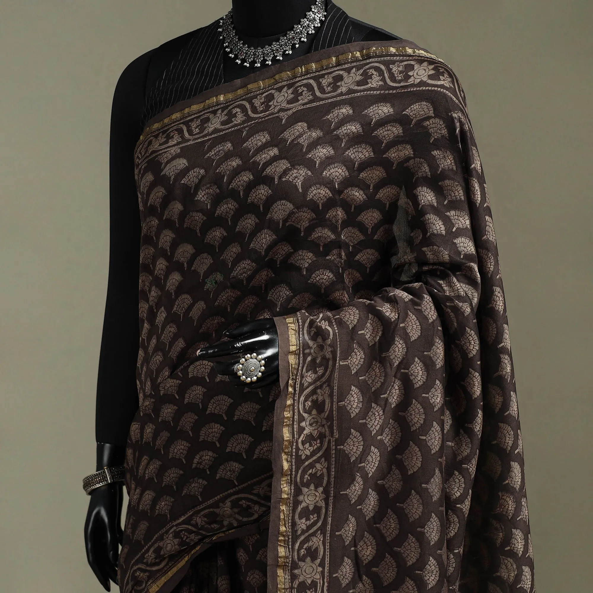 Hand Block Print Natural Dyed Chanderi Silk Akola Saree 14 sold by Itokri product image thumbnail 2