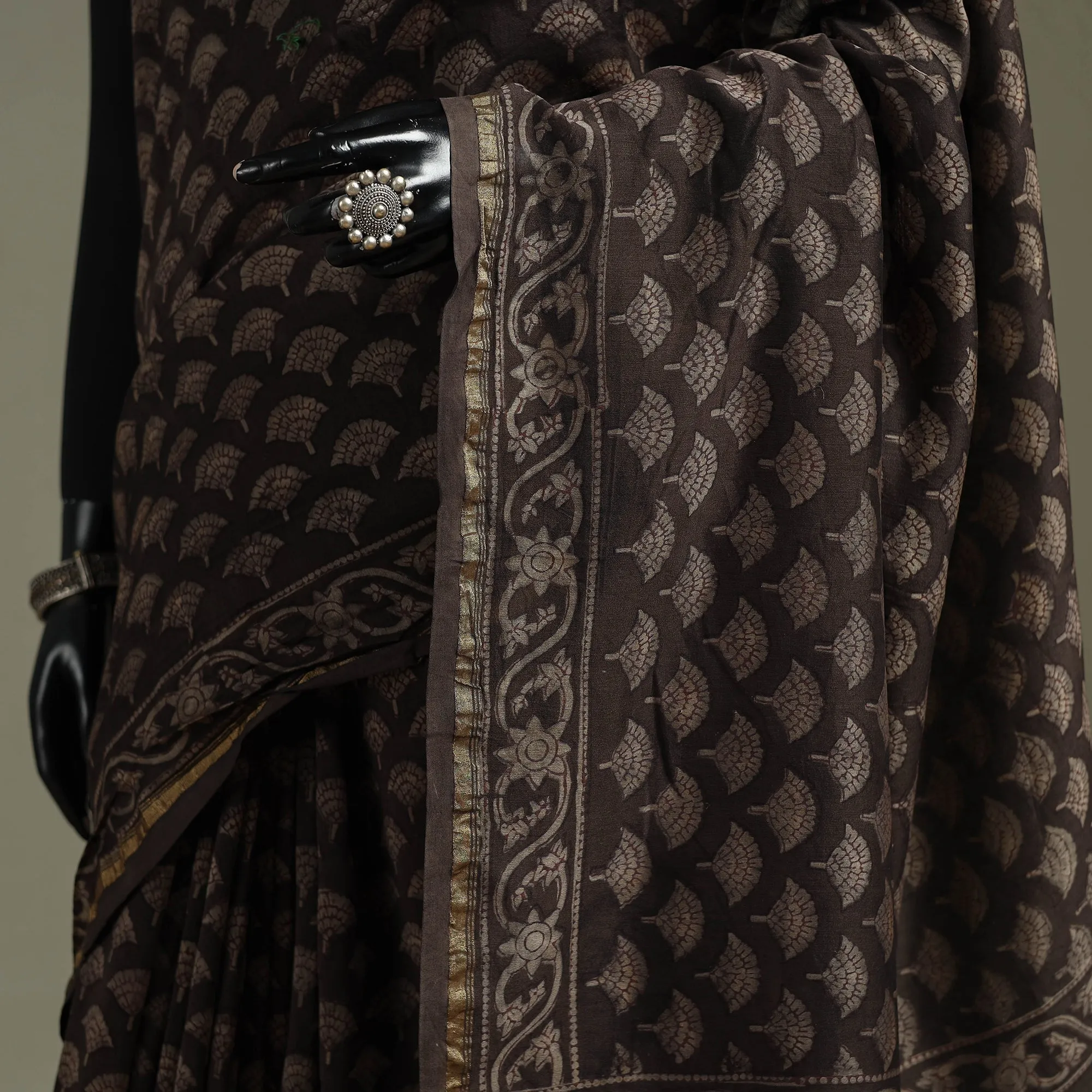 Hand Block Print Natural Dyed Chanderi Silk Akola Saree 14 sold by Itokri product image thumbnail 3