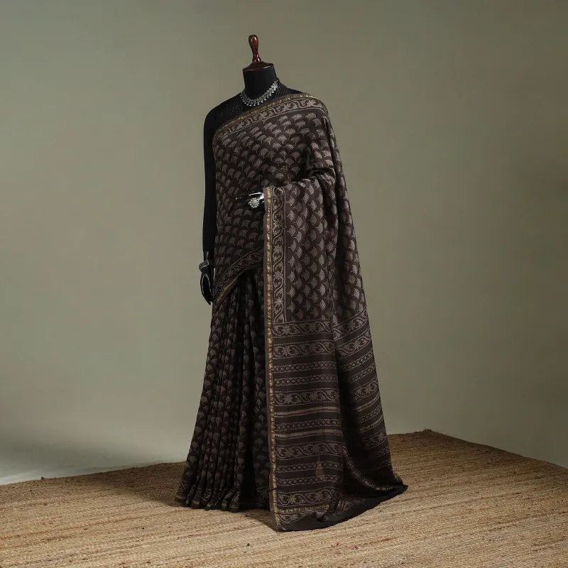 Hand Block Print Natural Dyed Chanderi Silk Akola Saree 14 made by Itokri