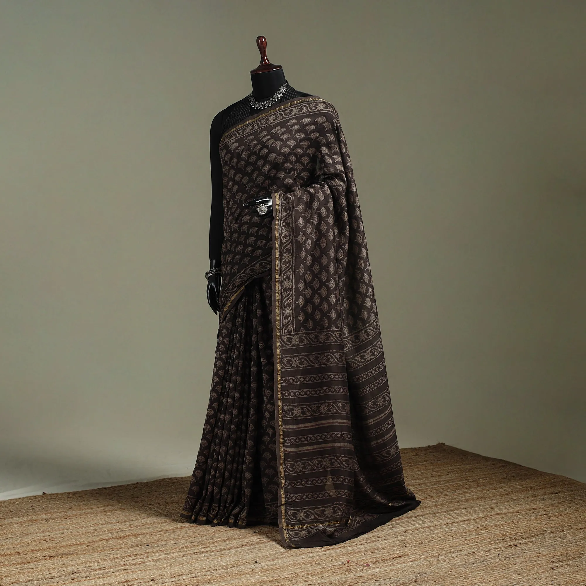 Hand Block Print Natural Dyed Chanderi Silk Akola Saree 14 sold by Itokri