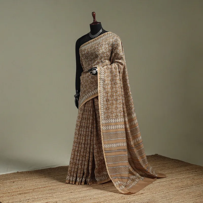 Hand Block Print Natural Dyed Chanderi Silk Akola Saree 11 made by Itokri