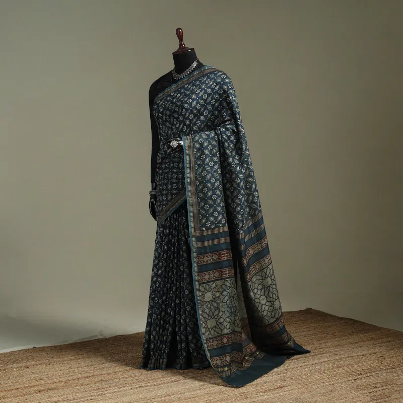 Hand Block Print Natural Dyed Chanderi Silk Akola Saree 10 made by Itokri
