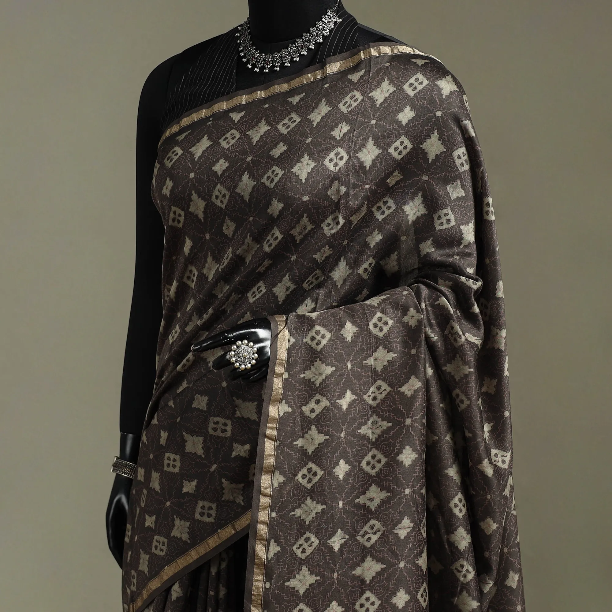Hand Block Print Natural Dyed Chanderi Silk Akola Saree 07 sold by Itokri product image thumbnail 2