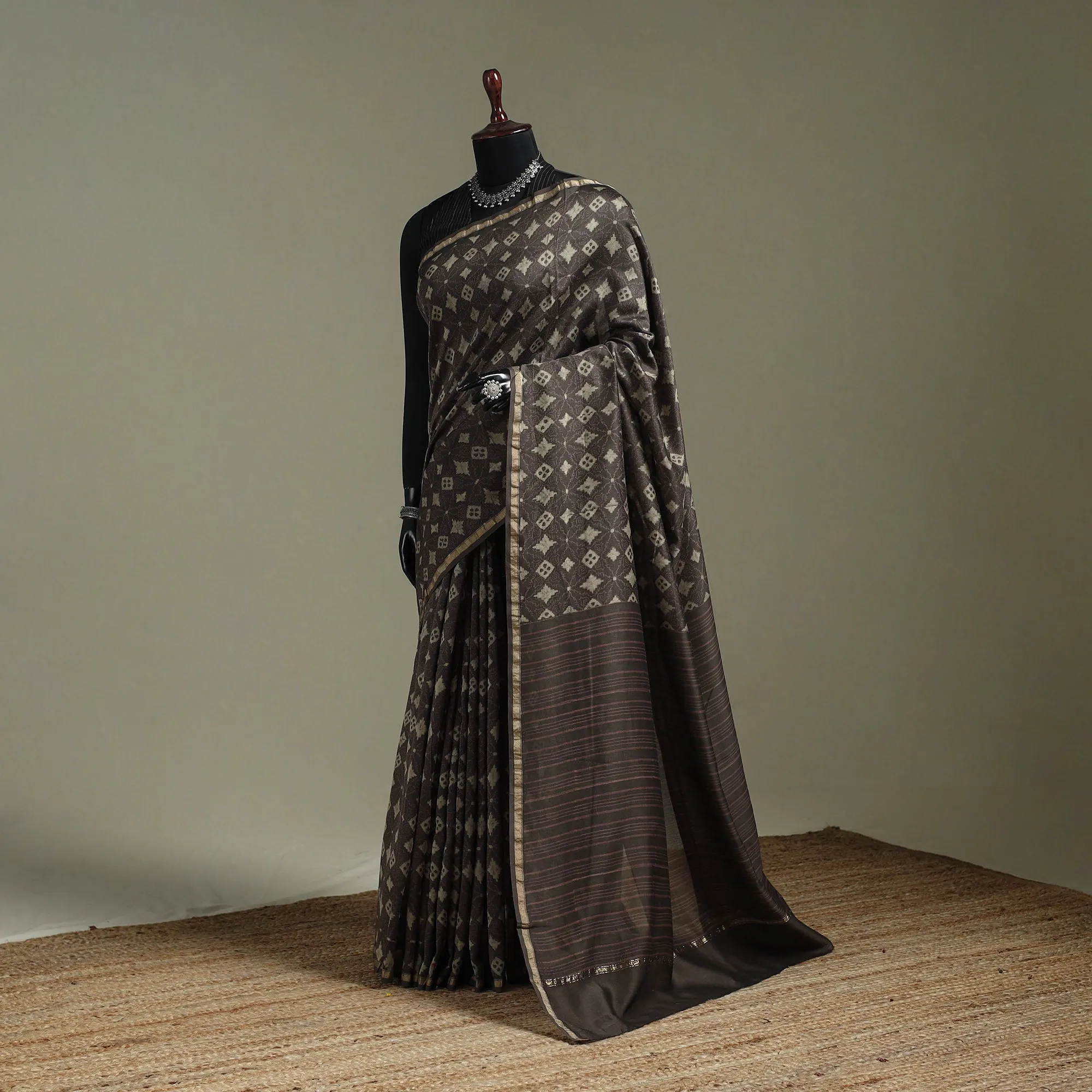 Hand Block Print Natural Dyed Chanderi Silk Akola Saree 07 sold by Itokri