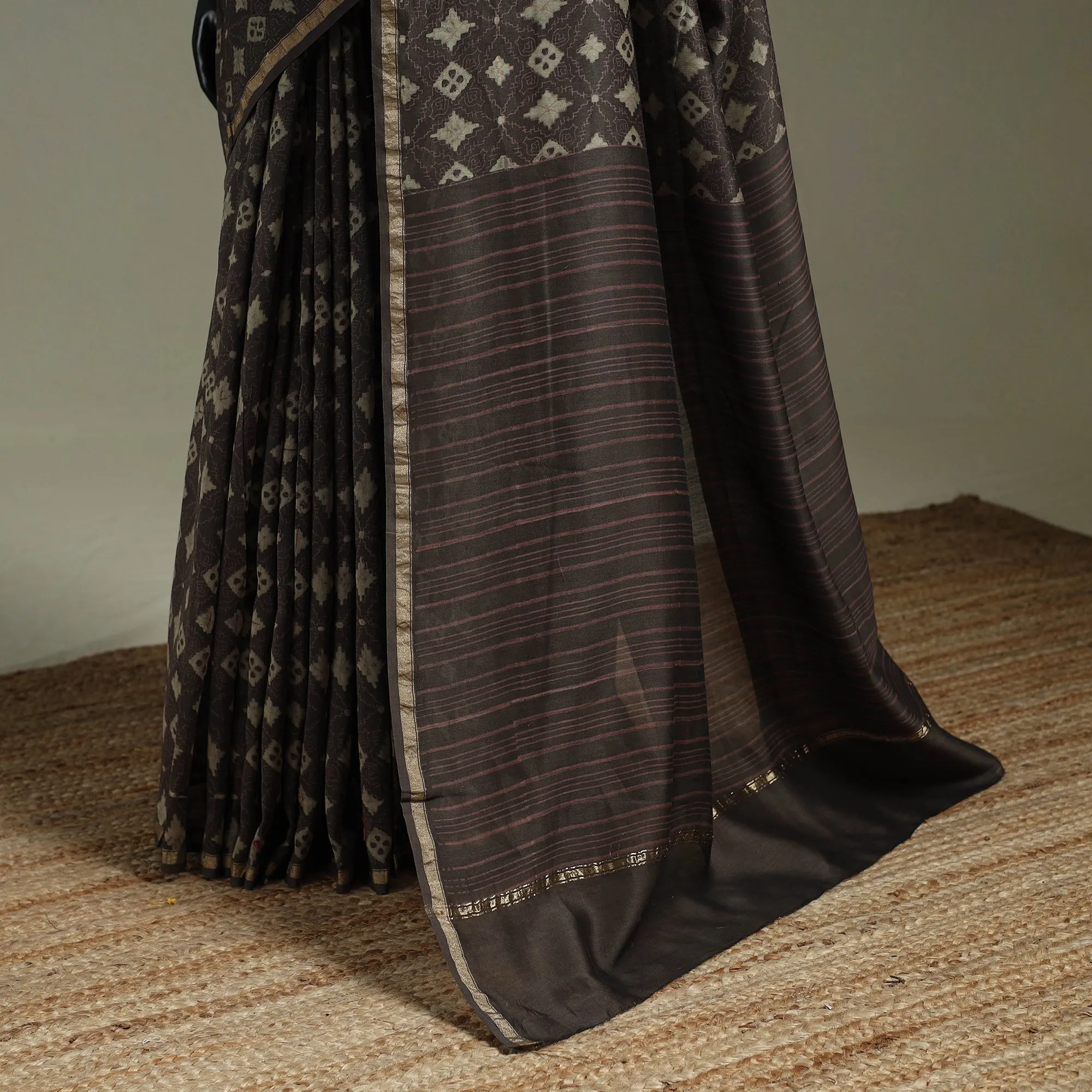Hand Block Print Natural Dyed Chanderi Silk Akola Saree 07 sold by Itokri product image thumbnail 4