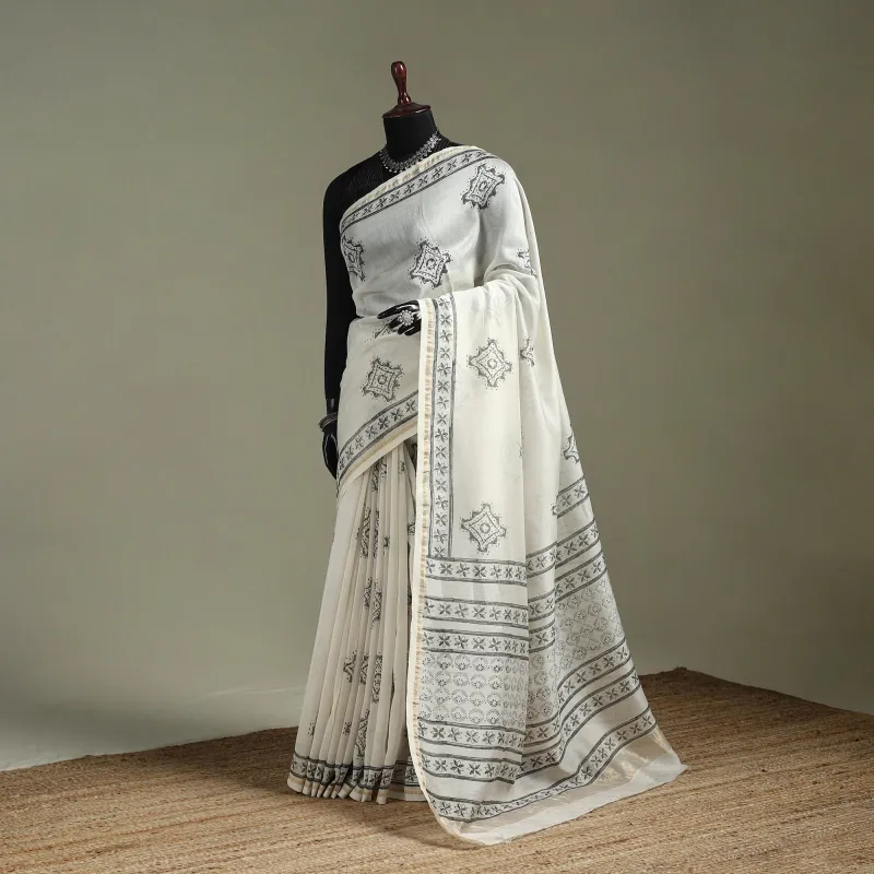 Hand Block Print Natural Dyed Chanderi Silk Akola Saree 06 made by Itokri