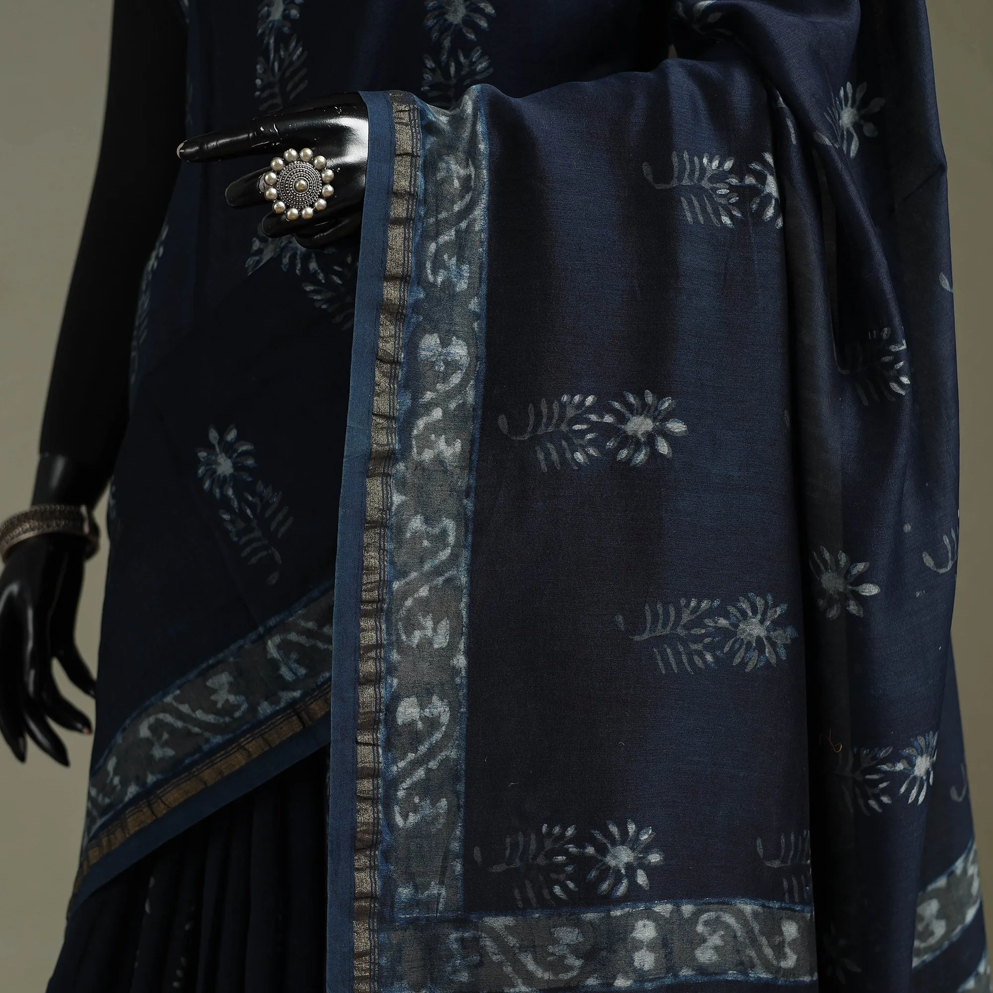 Blue - Hand Block Print Natural Dyed Chanderi Silk Akola Saree 03 sold by Itokri product image thumbnail 3