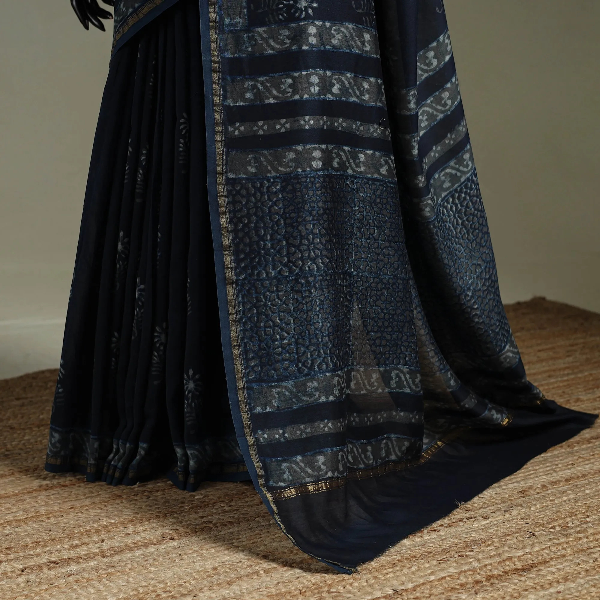 Blue - Hand Block Print Natural Dyed Chanderi Silk Akola Saree 03 sold by Itokri product image thumbnail 4