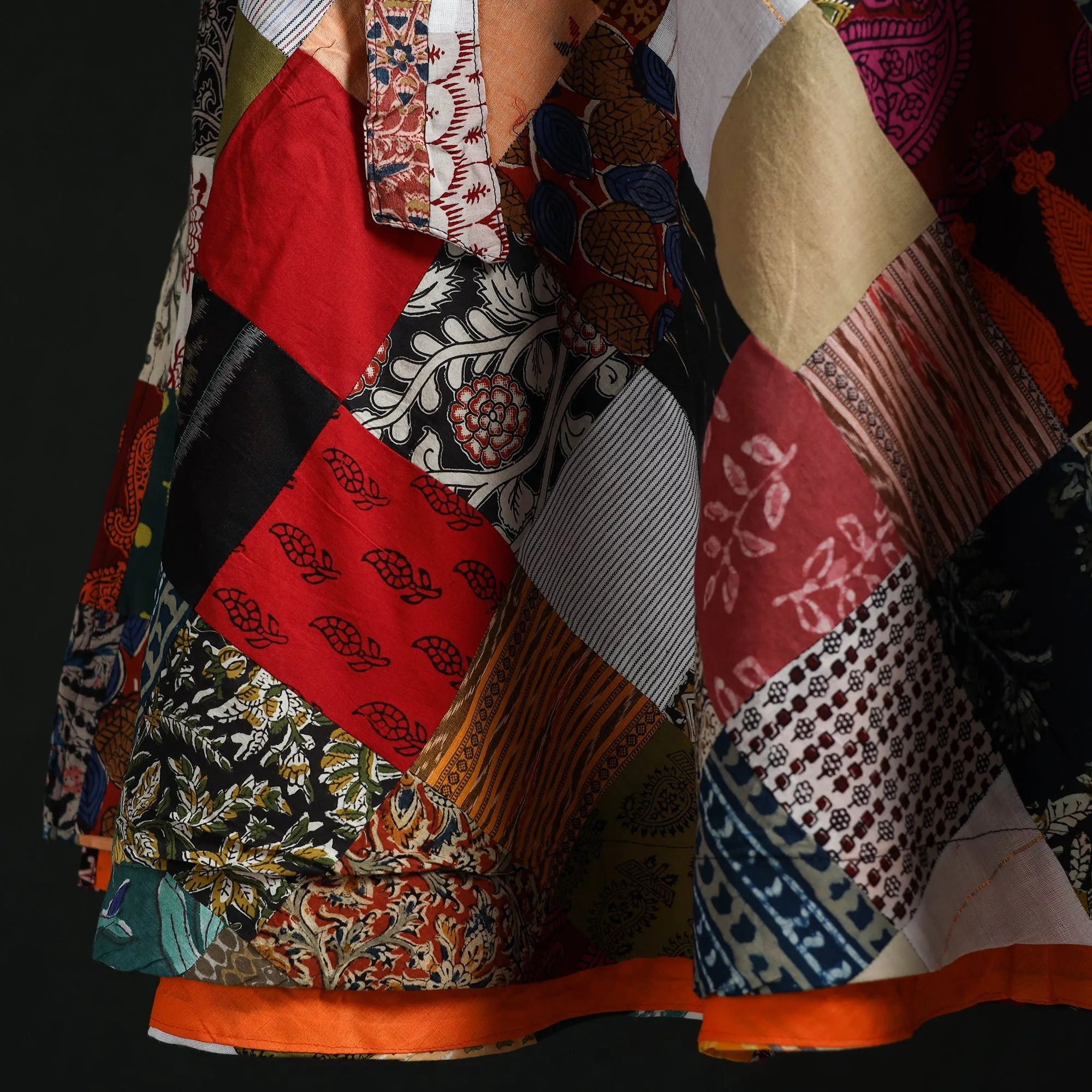 Multicolor - Tukdi Patchwork Cotton Wrap Around Skirt 42 sold by Itokri product image thumbnail 4