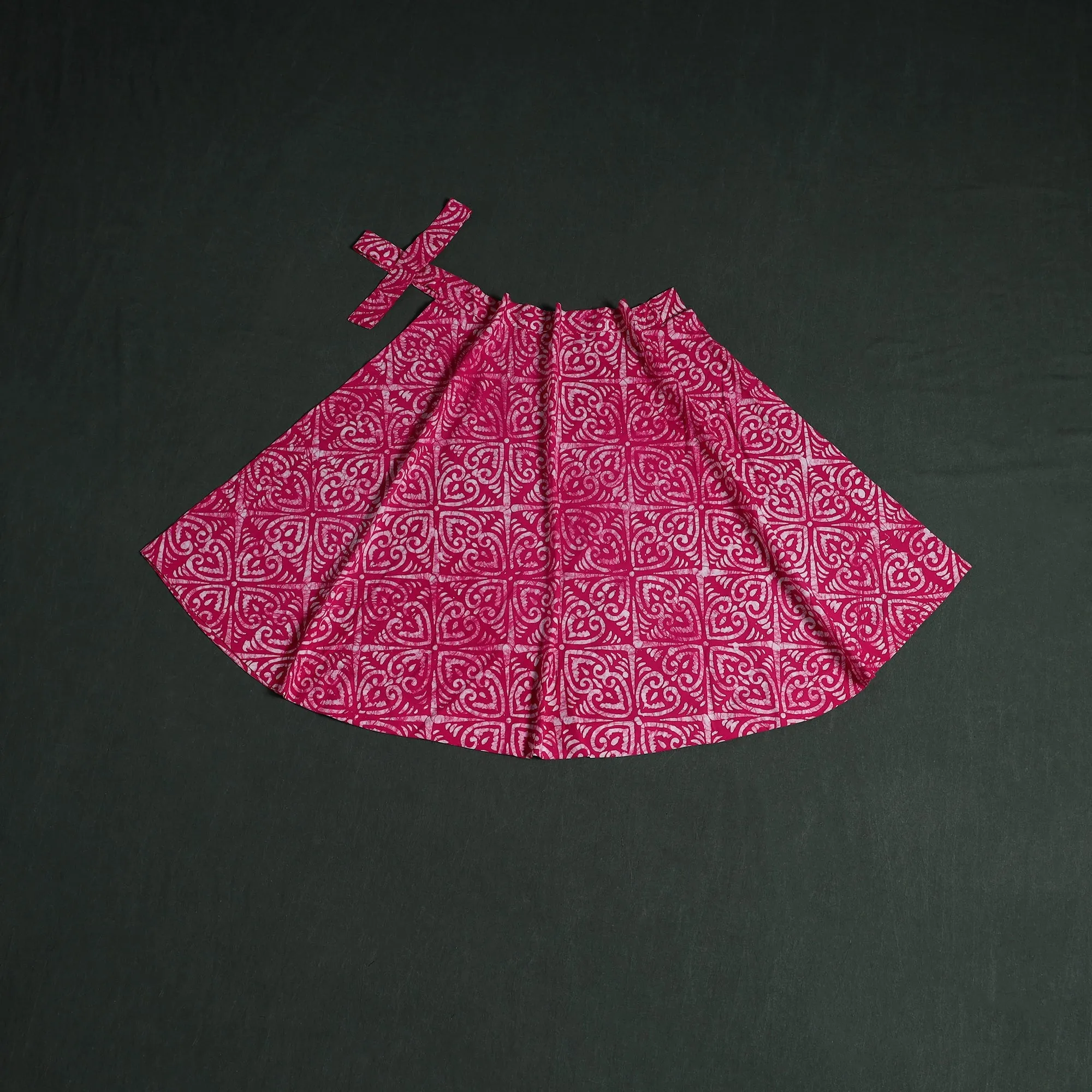 Pink - Hand Block Batik Print Cotton Wrap Around Skirt 32 sold by Itokri product image thumbnail 2