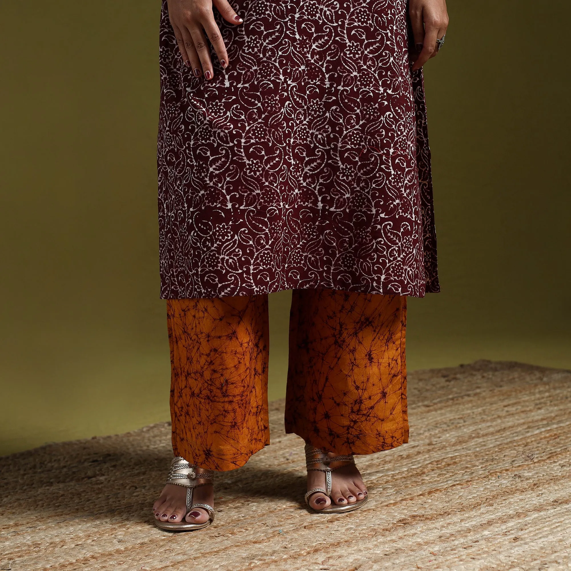 Maroon - Hand Block Batik Print Cotton Suit Set with Dupatta for women 20 sold by Itokri product image thumbnail 4