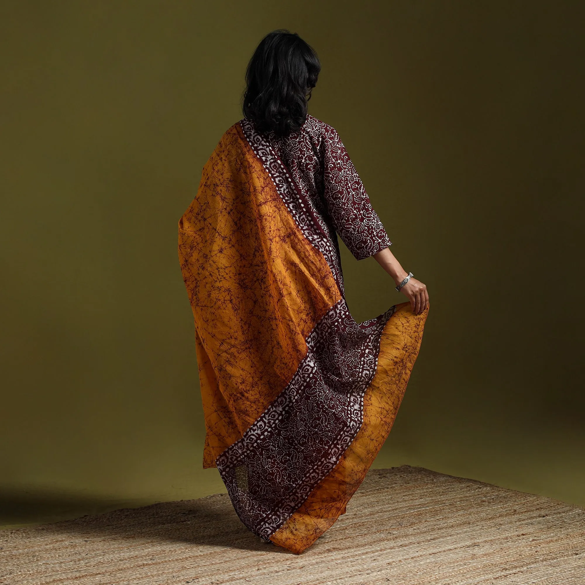 Maroon - Hand Block Batik Print Cotton Suit Set with Dupatta for women 20 sold by Itokri product image thumbnail 5