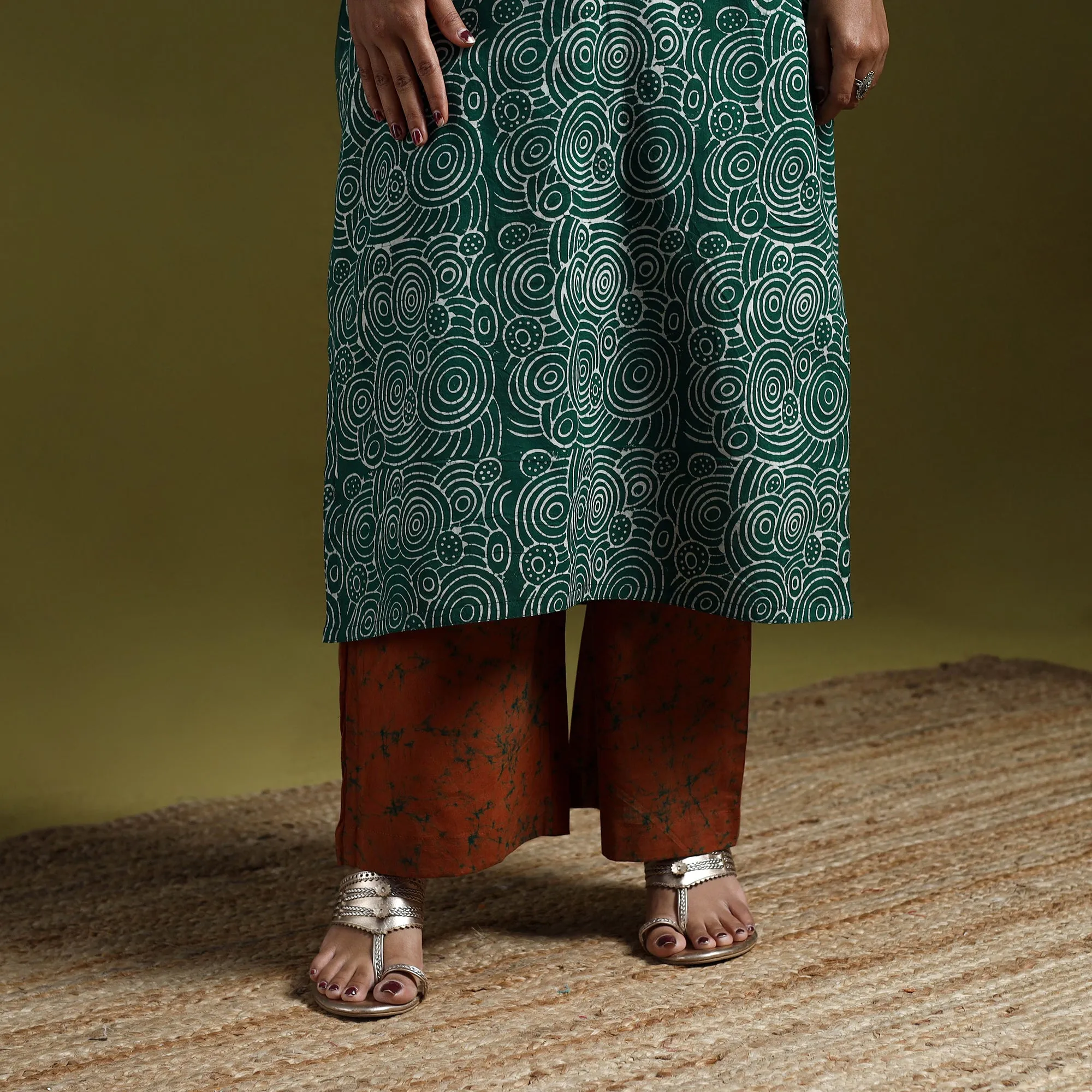 Green - Hand Block Batik Print Cotton Suit Set with Dupatta for women 19 sold by Itokri product image thumbnail 4