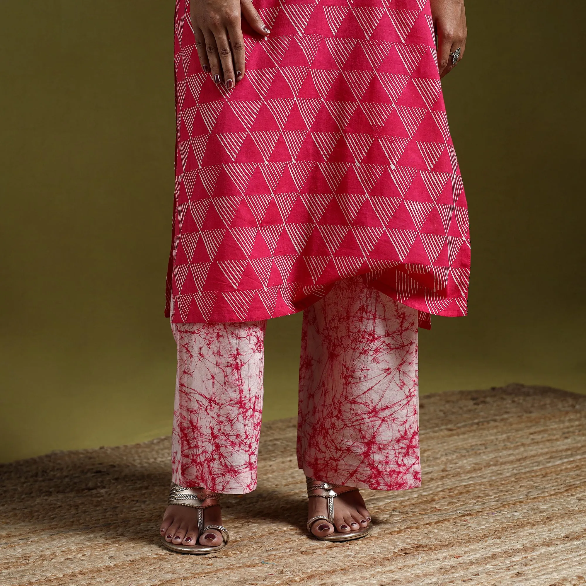 Pink - Hand Block Batik Print Cotton Suit Set with Dupatta for women 18 sold by Itokri product image thumbnail 4